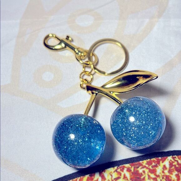 Sparkling Gold and Blue Cherry Keychain - Picture 1 of 4